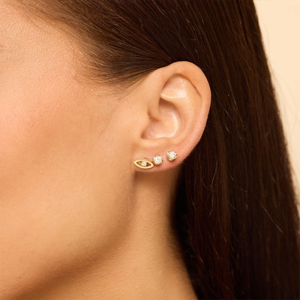 Jennifer Meyer Mini Open Evil Eye Studs with Diamond Center in 18K Yellow Gold | Fine Earrings | Coveti