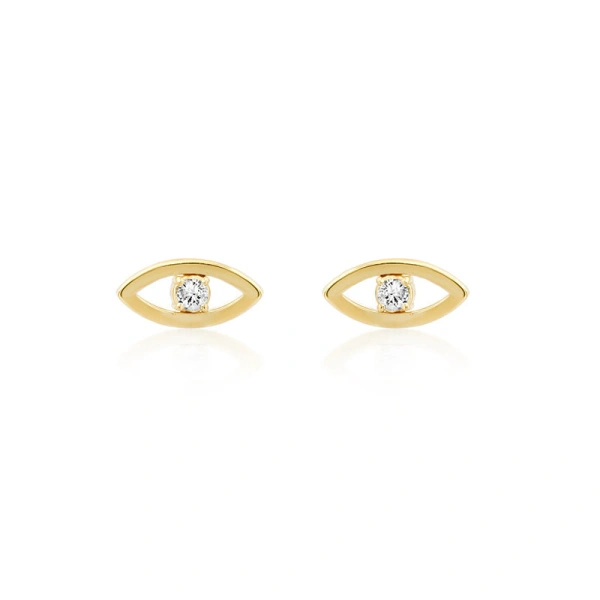 Jennifer Meyer Mini Open Evil Eye Studs with Diamond Center in 18K Yellow Gold | Fine Earrings | Coveti