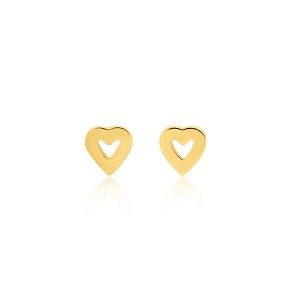 Jennifer Meyer Mini Open Heart Studs in 18K Yellow Gold | Fine Earrings | Coveti