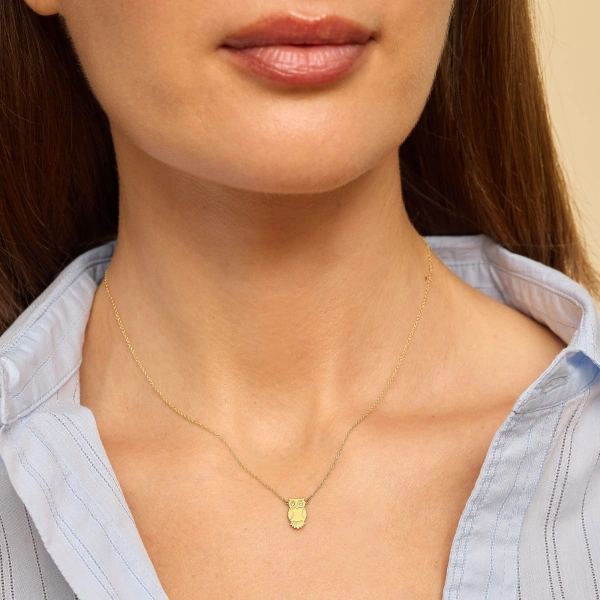Jennifer Meyer Mini Owl Necklace in 18K Yellow Gold | Fine Necklaces | Coveti