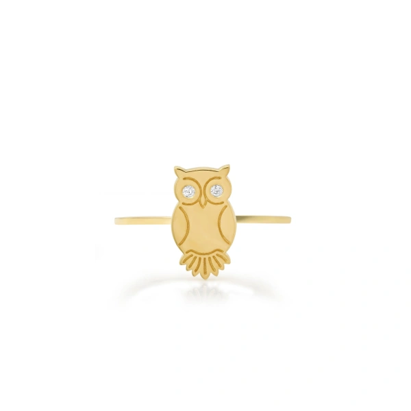 Jennifer Meyer Mini Owl Ring in 18K Yellow Gold | Fine Rings | Coveti