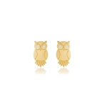 Jennifer Meyer Mini Owl Studs in 18K Yellow Gold | Fine Earrings | Coveti