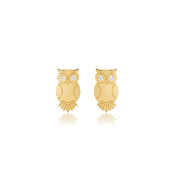 Mini Owl Studs in 18K Yellow Gold