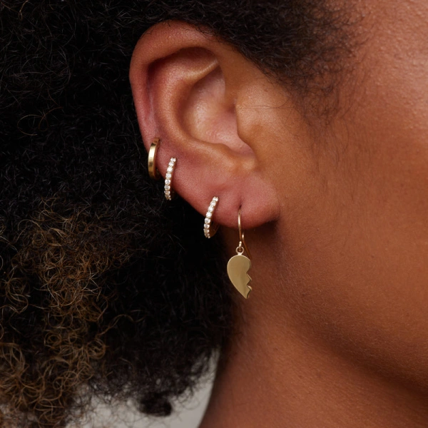 Jennifer Meyer Mini Piece of My Heart Earrings in 18K Yellow Gold | Fine Earrings | Coveti