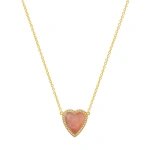 Jennifer Meyer Mini Pink Opal Inlay Heart Necklace with Diamonds in 18K Yellow Gold | Fine Necklaces | Coveti