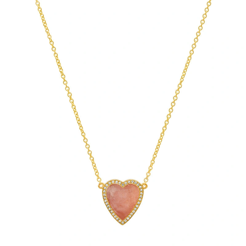 Jennifer Meyer Mini Pink Opal Inlay Heart Necklace with Diamonds in 18K Yellow Gold Jennifer Meyer Mini Pink Opal Inlay Heart Necklace with Diamonds in 18K Yellow Gold | Fine Necklaces | Coveti