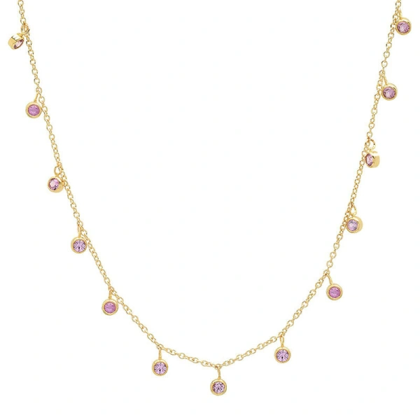 Jennifer Meyer Mini Pink Sapphire Bezel Dangle By The Inch Necklace in 18K Yellow Gold | Fine Necklaces | Coveti