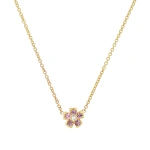 Jennifer Meyer Mini Pink Sapphire Flower Necklace with Diamond Center in 18K Yellow Gold | Fine Necklaces | Coveti