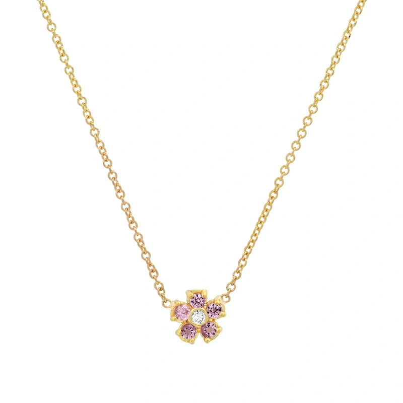 Jennifer Meyer Mini Pink Sapphire Flower Necklace with Diamond Center in 18K Yellow Gold Jennifer Meyer Mini Pink Sapphire Flower Necklace with Diamond Center in 18K Yellow Gold | Fine Necklaces | Coveti