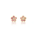 Jennifer Meyer Mini Pink Sapphire Flower Studs with Diamond Center in 18K Yellow Gold | Fine Earrings | Coveti