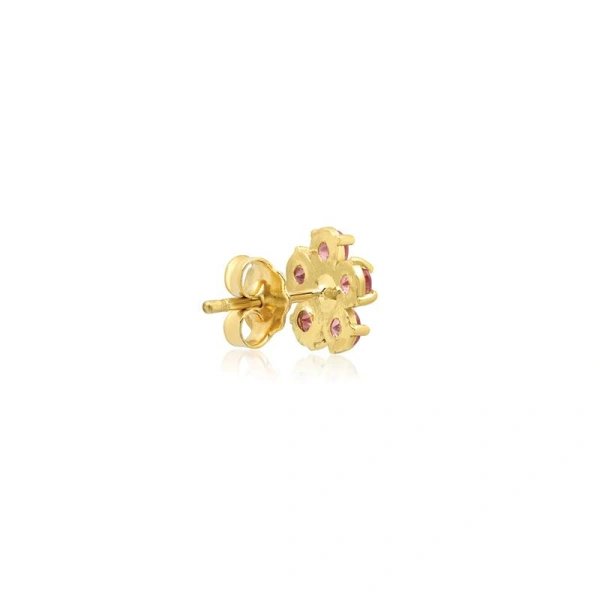 Jennifer Meyer Mini Pink Sapphire Flower Studs with Diamond Center in 18K Yellow Gold | Fine Earrings | Coveti