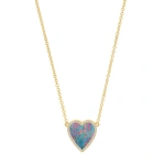 Jennifer Meyer Mini Red Boulder Opal Inlay Heart Necklace with Diamonds in 18K Yellow Gold | Fine Necklaces | Coveti