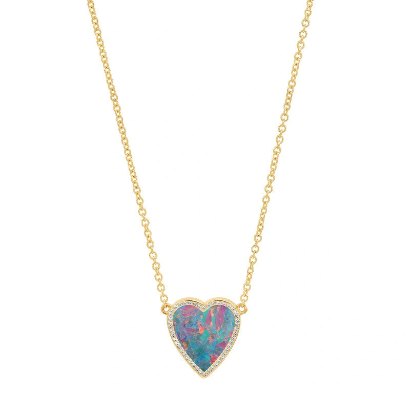 Jennifer Meyer Mini Red Boulder Opal Inlay Heart Necklace with Diamonds in 18K Yellow Gold Jennifer Meyer Mini Red Boulder Opal Inlay Heart Necklace with Diamonds in 18K Yellow Gold | Fine Necklaces | Coveti