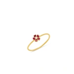 Jennifer Meyer Mini Ruby Flower Ring with Diamond Center in 18K Yellow Gold | Fine Rings | Coveti