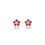 Jennifer Meyer Mini Ruby Flower Studs with Diamond Center in 18K Yellow Gold | Fine Earrings | Coveti