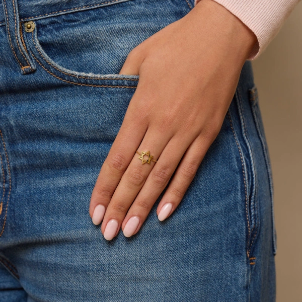 Jennifer Meyer Mini Star of David Ring in 18K Yellow Gold | Fine Rings | Coveti