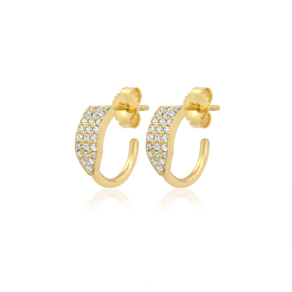 Jennifer Meyer Mini Triple Diamond Row Hoops in 18K Yellow Gold | Fine Earrings | Coveti