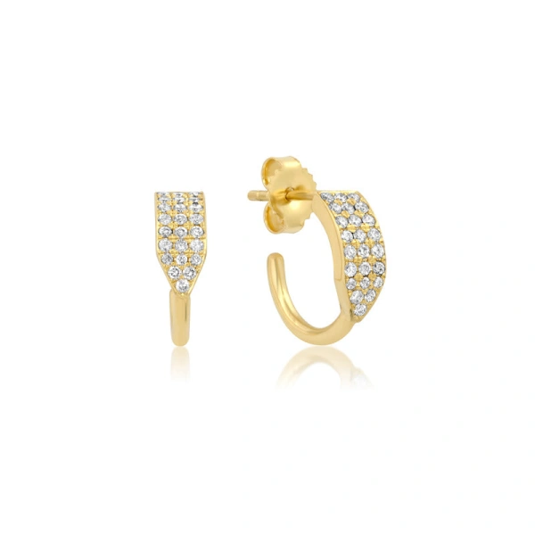 Jennifer Meyer Mini Triple Diamond Row Hoops in 18K Yellow Gold | Fine Earrings | Coveti