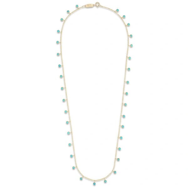 Jennifer Meyer Mini Turquoise Bezel Dangle By the Inch Necklace in 18K Yellow Gold | Fine Necklaces | Coveti