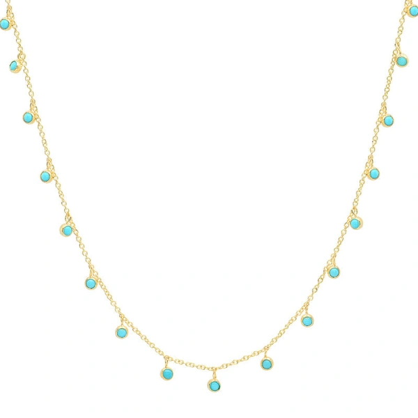 Jennifer Meyer Mini Turquoise Bezel Dangle By the Inch Necklace in 18K Yellow Gold | Fine Necklaces | Coveti