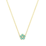 Jennifer Meyer Mini Turquoise Flower Necklace with Diamond Center in 18K Yellow Gold | Fine Necklaces | Coveti