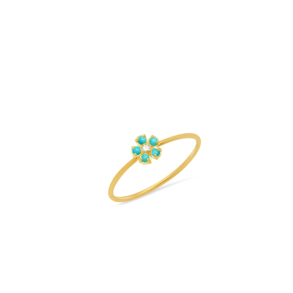 Jennifer Meyer Mini Turquoise Flower Ring with Diamond Center in 18K Yellow Gold | Fine Rings | Coveti