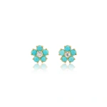Jennifer Meyer Mini Turquoise Flower Studs with Diamond Center in 18K Yellow Gold | Fine Earrings | Coveti