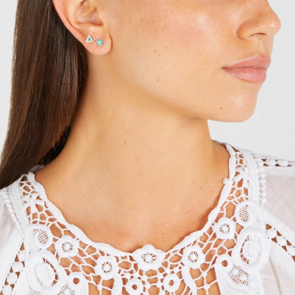 Jennifer Meyer Mini Turquoise Flower Studs with Diamond Center in 18K Yellow Gold | Fine Earrings | Coveti