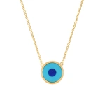 Jennifer Meyer Mini Turquoise Inlay Evil Eye Necklace in 18K Yellow Gold | Fine Necklaces | Coveti
