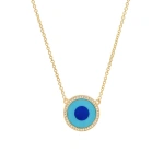 Jennifer Meyer Mini Turquoise Inlay Evil Eye Necklace with Diamonds in 18K Yellow Gold | Fine Necklaces | Coveti