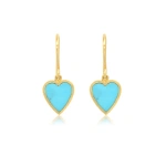 Jennifer Meyer Mini Turquoise Inlay Heart Drop Earrings in 18K Yellow Gold | Fine Earrings | Coveti