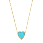 Jennifer Meyer Mini Turquoise Inlay Heart Necklace with Diamonds in 18K Yellow Gold | Fine Necklaces | Coveti