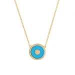 Jennifer Meyer Mini Turquoise and Diamond Inlay Evil Eye Necklace in 18K Yellow Gold | Fine Necklaces | Coveti