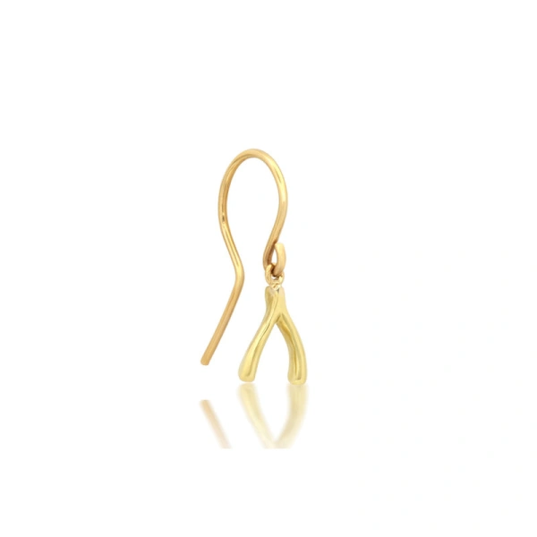 Jennifer Meyer Mini Wishbone Drop Earrings in 18K Yellow Gold | Fine Earrings | Coveti
