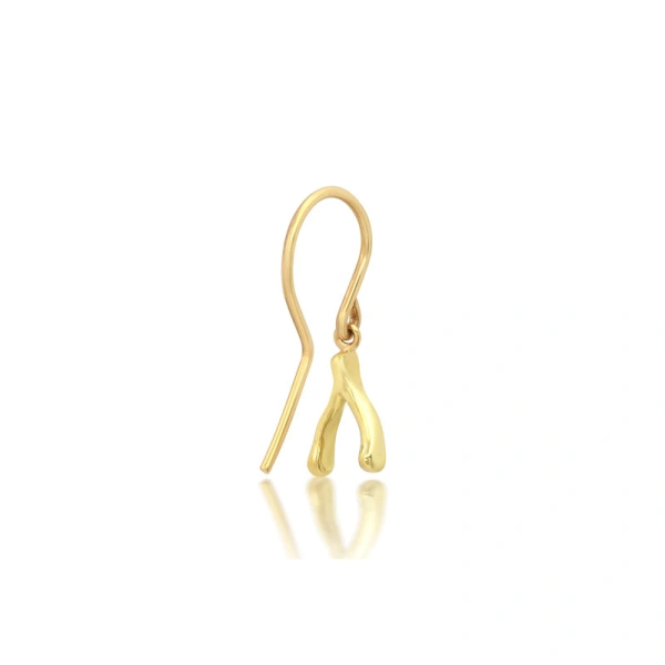 Jennifer Meyer Mini Wishbone Drop Earrings in 18K Yellow Gold | Fine Earrings | Coveti