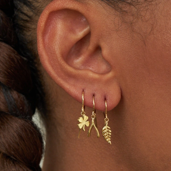 Jennifer Meyer Mini Wishbone Drop Earrings in 18K Yellow Gold | Fine Earrings | Coveti