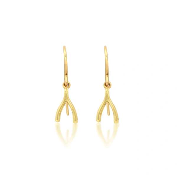 Mini Wishbone Drop Earrings in 18K Yellow Gold
