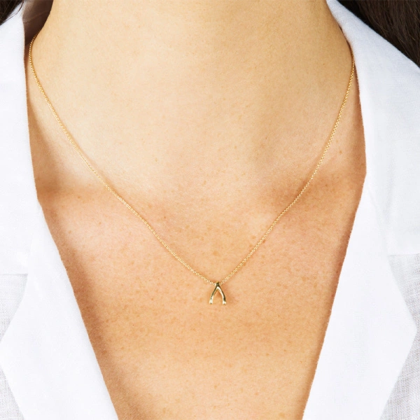 Jennifer Meyer Mini Wishbone Necklace in 18K Yellow Gold | Fine Necklaces | Coveti