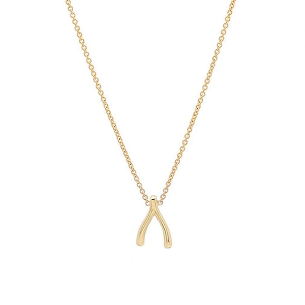 Jennifer Meyer Mini Wishbone Necklace in 18K Yellow Gold | Fine Necklaces | Coveti