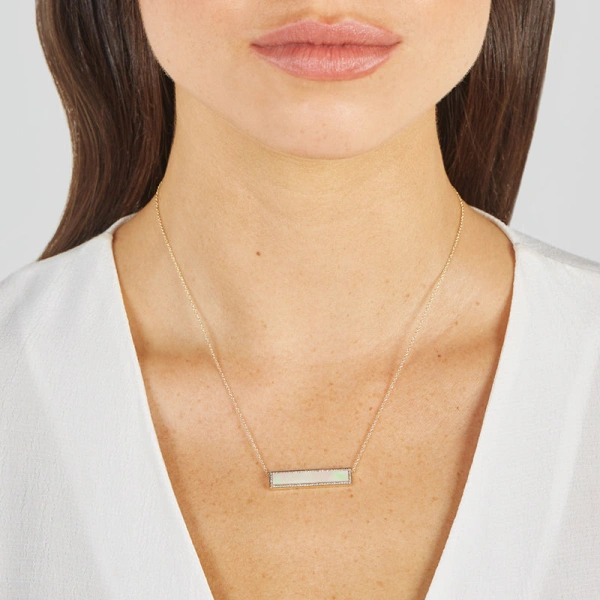 Jennifer Meyer Mother of Pearl Inlay Bar Necklace with Diamonds in 18K Yellow Gold | Fine Necklaces | Coveti
