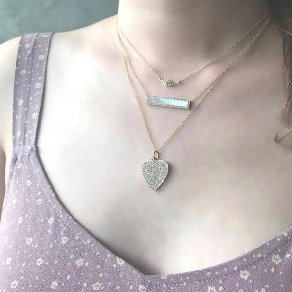 Jennifer Meyer Mother of Pearl Inlay Bar Necklace with Diamonds in 18K Yellow Gold | Fine Necklaces | Coveti