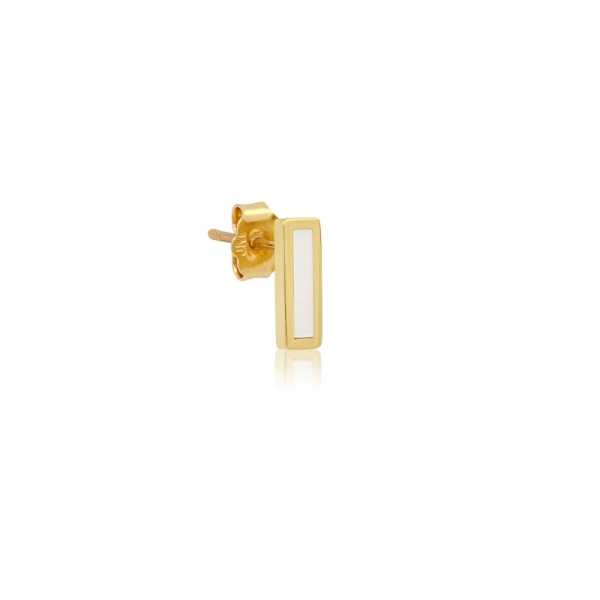 Jennifer Meyer Mother of Pearl Inlay Bar Studs in 18K Yellow Gold | Fine Earrings | Coveti