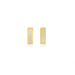 Jennifer Meyer Mother of Pearl Inlay Bar Studs in 18K Yellow Gold | Fine Earrings | Coveti