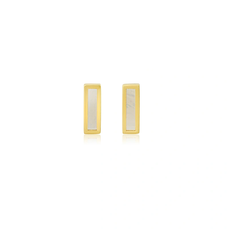 Jennifer Meyer Mother of Pearl Inlay Bar Studs in 18K Yellow Gold Jennifer Meyer Mother of Pearl Inlay Bar Studs in 18K Yellow Gold | Fine Earrings | Coveti