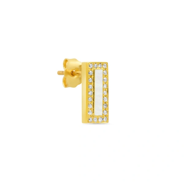Jennifer Meyer Mother of Pearl Inlay Bar Studs with Diamonds in 18K Yellow Gold | Fine Earrings | Coveti