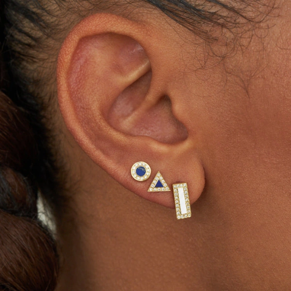 Jennifer Meyer Mother of Pearl Inlay Bar Studs with Diamonds in 18K Yellow Gold | Fine Earrings | Coveti