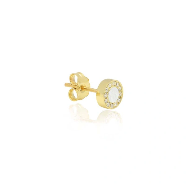 Jennifer Meyer Mother of Pearl Inlay Circle Studs with Diamonds in 18K Yellow Gold | Fine Earrings | Coveti