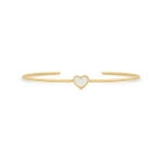 Jennifer Meyer Mother of Pearl Inlay Heart Cuff in 18K Yellow Gold | Fine Bracelets | Coveti