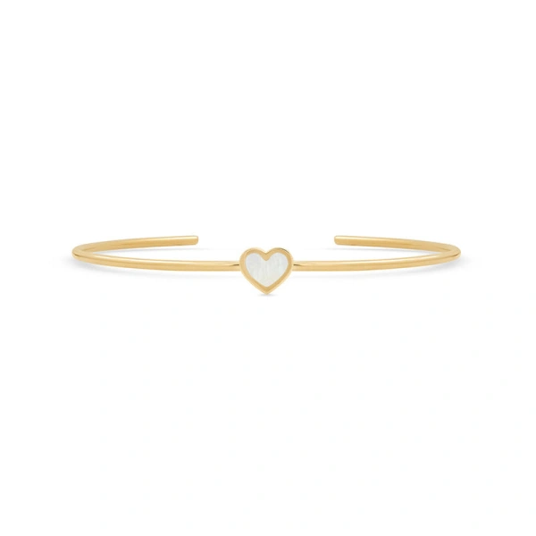 Mother of Pearl Inlay Heart Cuff in 18K Yellow Gold