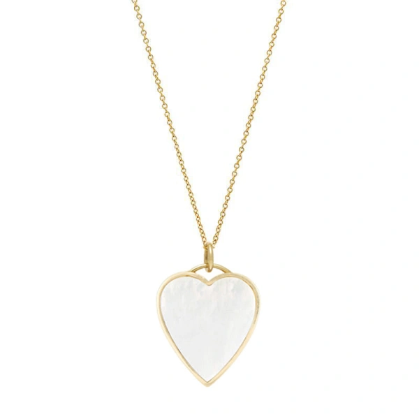 Jennifer Meyer Mother of Pearl Inlay Heart Necklace in 18K Yellow Gold | Fine Necklaces | Coveti